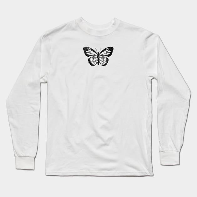 Butterfly Black Skull Long Sleeve T-Shirt by Trippycollage